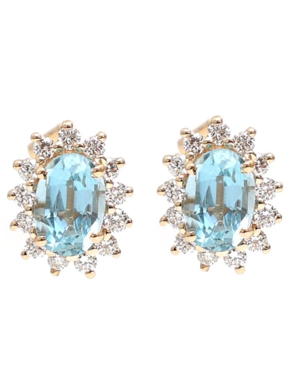Aquamarine Halo 14K (18k Custom) Natural Diamond Yellow Gold Stud Earrings